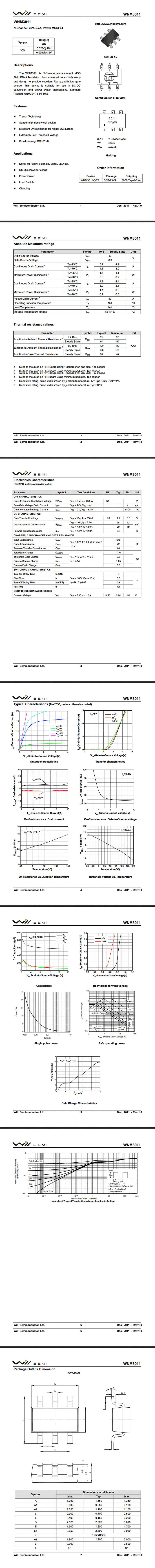 MOS管-WNM3011  規格書
