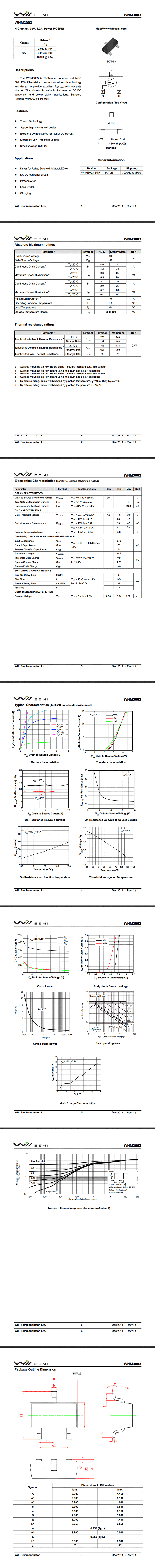 MOS管WNM3003 規格書
